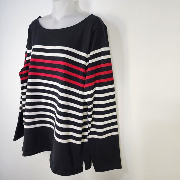 Talbots Tee Womens Size XL Black Red Striped 100% Cotton Long Sleeve Knit Round - Picture 5 of 8